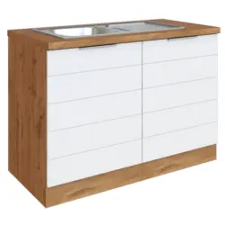 Sp&uuml;lenunterschrank 120/86/60 cm in Wei&szlig;, Eiche Wotan