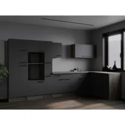 Eckk&uuml;che 370/172 cm in Grau, Eichefarben