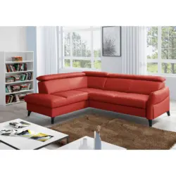 Ecksofa in Lederlook Echtleder Rot 199/244 cm