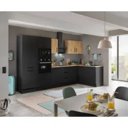 Eckk&uuml;che 330/165 cm in Schwarz, Eiche Artisan