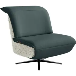 Sessel in Hochflor Echtleder Blau, Beige