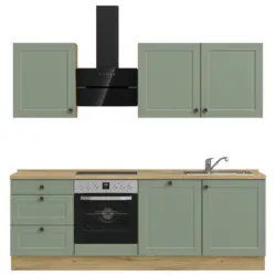 K&uuml;chenleerblock 240 cm in Gr&uuml;n, Eichefarben