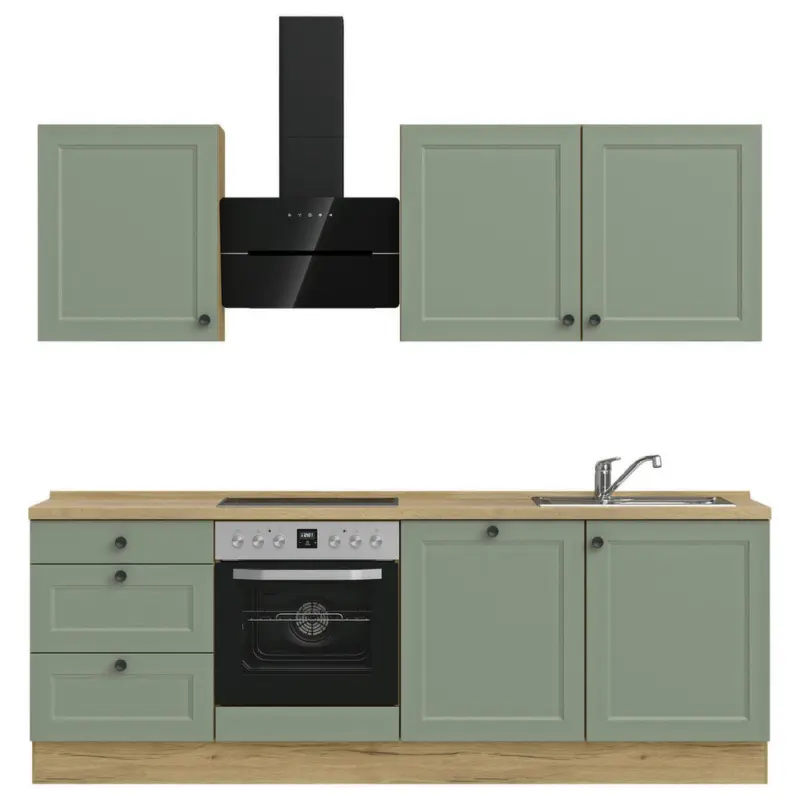 K&uuml;chenleerblock 240 cm in Gr&uuml;n, Eichefarben