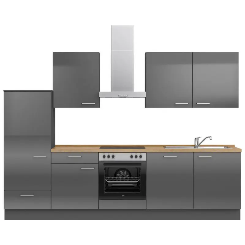 K&uuml;chenblock 300 cm in Eichefarben, Schieferfarben