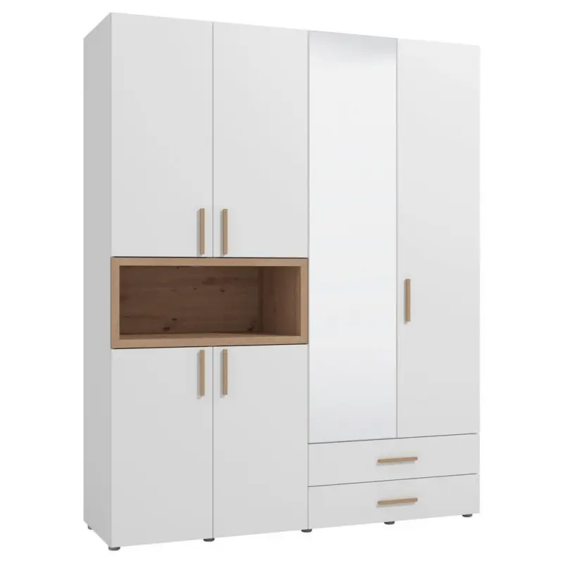 Kleiderschrank in Wei&szlig;, Eiche Artisan