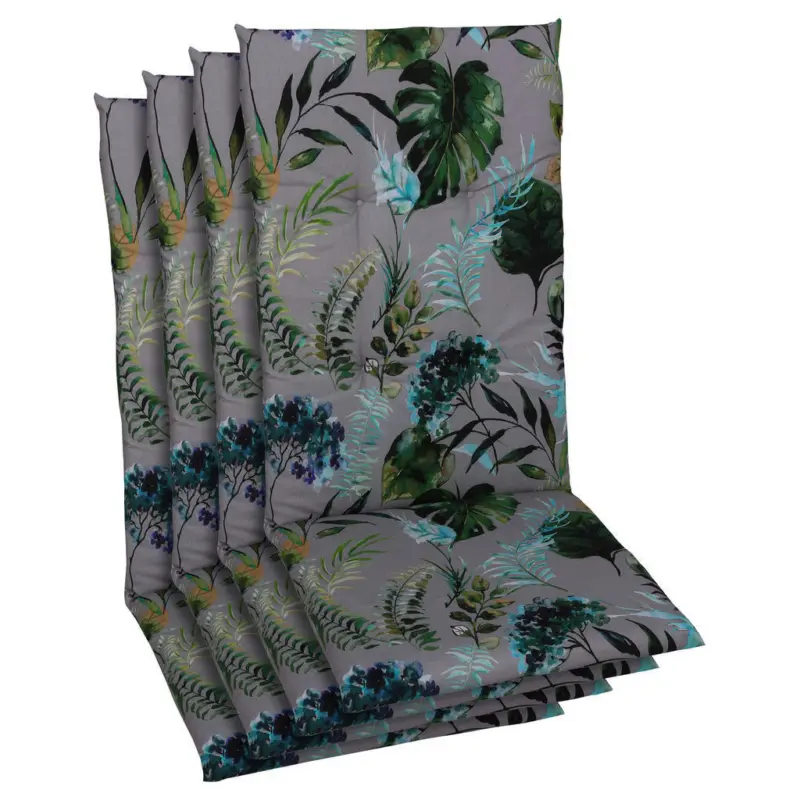 Sesselauflagenset in Anthrazit, Gr&uuml;n Bl&auml;tter