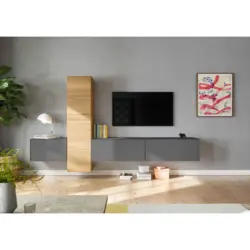 Wohnwand in Eichefarben, Schieferfarben 282/160/37 cm