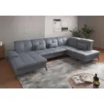 XXXLutz Lauterach - Ihr M&ouml;belhaus bei Bregenz Wohnlandschaft in Vliesstoff Kombination Echtleder/Stoff Graublau