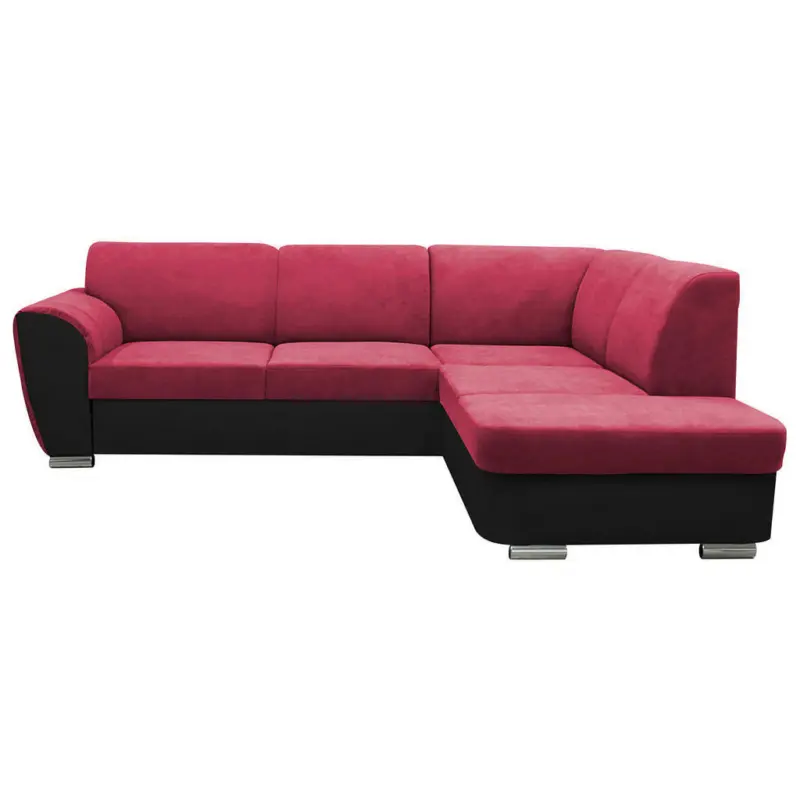 Ecksofa in Velours Rot, Schwarz 255/196 cm