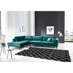 Ecksofa in Samt, Velours Petrol 201/291 cm