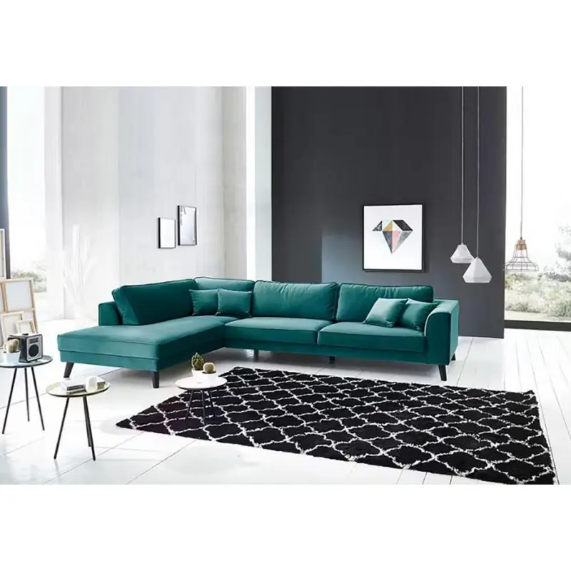 Ecksofa in Samt, Velours Petrol 201/291 cm