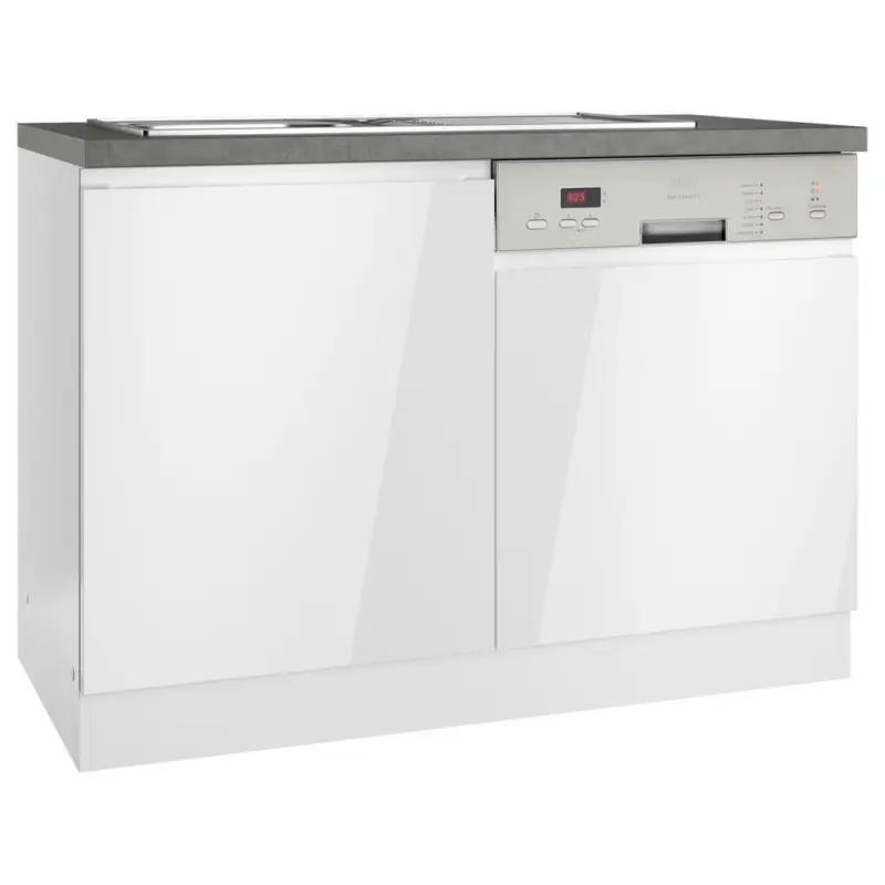 Sp&uuml;lenunterschrank 120/86/60 cm in Grau, Wei&szlig;, Wei&szlig; Hochglanz