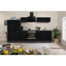 K&uuml;chenblock 310 cm in Schwarz, Eichefarben