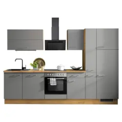 K&uuml;chenleerblock 310 cm in Eichefarben, Schieferfarben