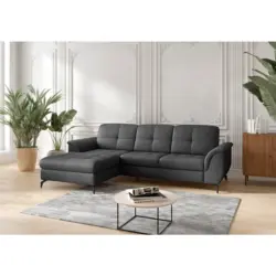 Ecksofa Zora E in Vliesstoff Kombination Echtleder/Stoff Schwarz 164/262 cm