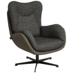 Sessel in Chenille, Struktur Echtleder Graubraun