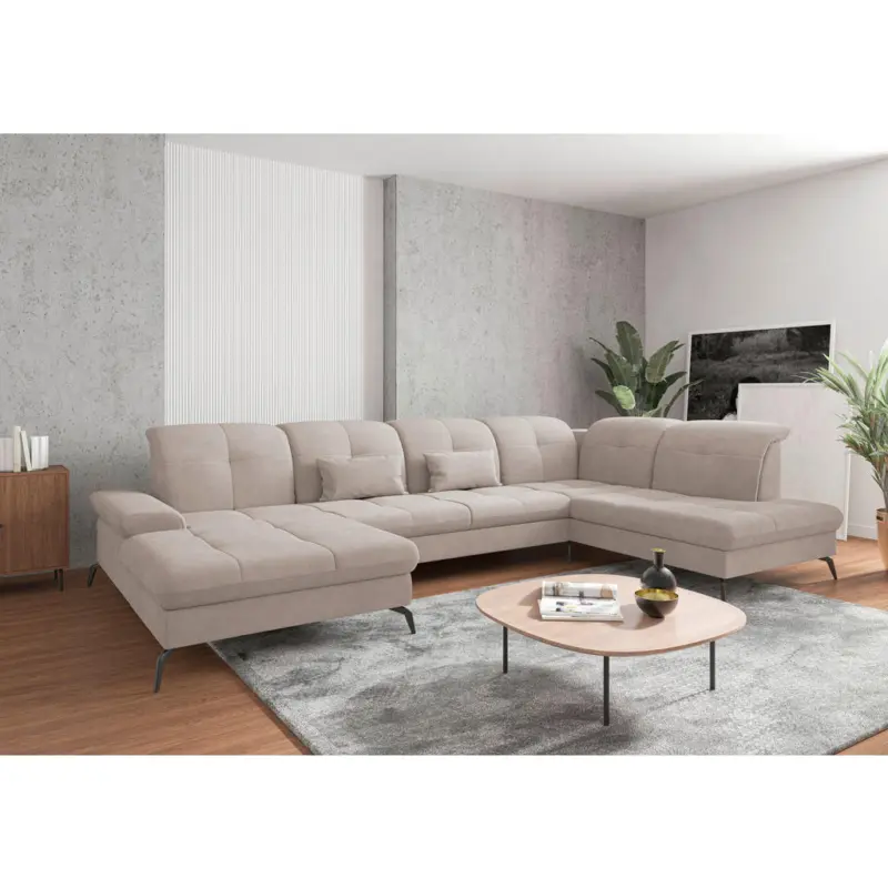 Wohnlandschaft in Flachgewebe Greige