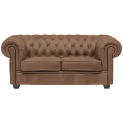Chesterfield-Sofa in Lederlook Braun