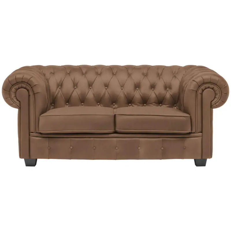 Chesterfield-Sofa in Lederlook Braun