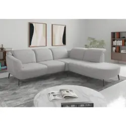 Ecksofa ZOE E in Flachgewebe Hellgrau 300/267 cm