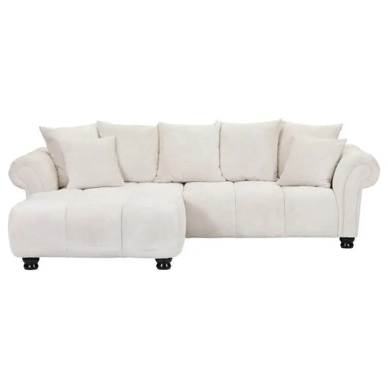 Ecksofa in Pl&uuml;sch Wei&szlig; 190/288 cm