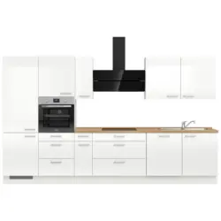 K&uuml;chenleerblock 360 cm in Eichefarben, Wei&szlig; Hochglanz