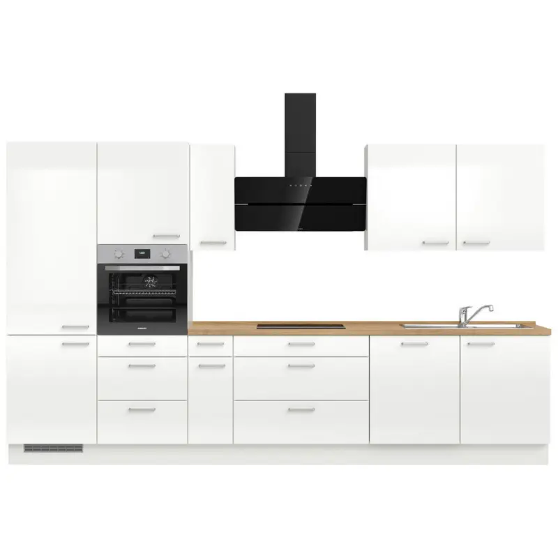 K&uuml;chenleerblock 360 cm in Eichefarben, Wei&szlig; Hochglanz