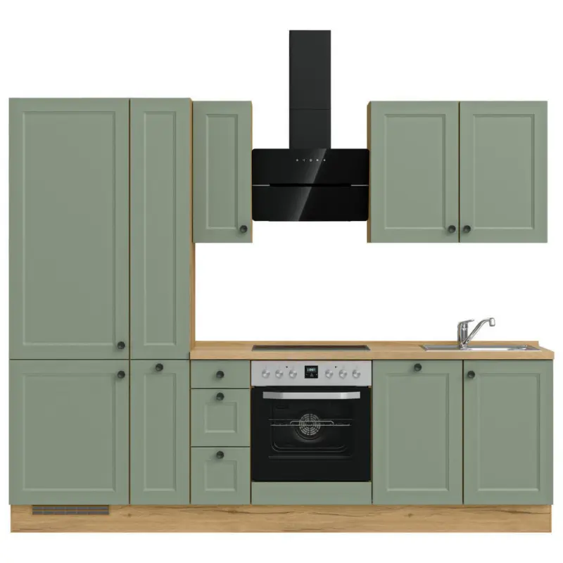 K&uuml;chenleerblock 270 cm in Gr&uuml;n, Eichefarben