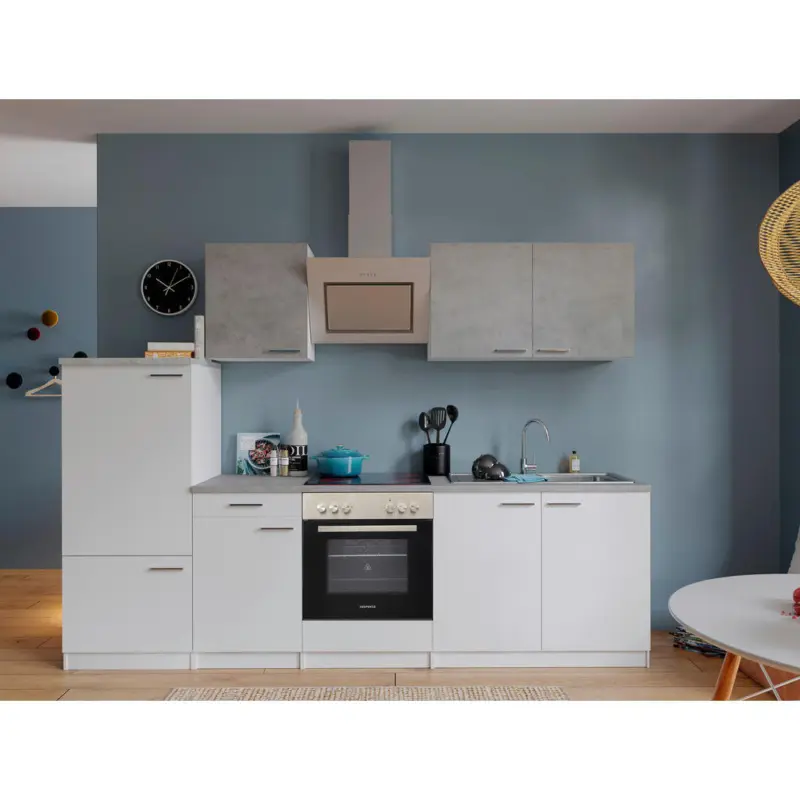 K&uuml;chenblock 270 cm in Grau, Wei&szlig;