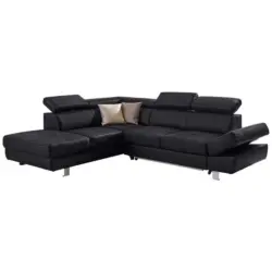 Ecksofa in Lederlook Kombination Echtleder/Lederlook Schwarz 212/265 cm