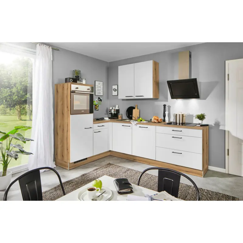 Eckk&uuml;che 175/275 cm in Wei&szlig;, Eichefarben