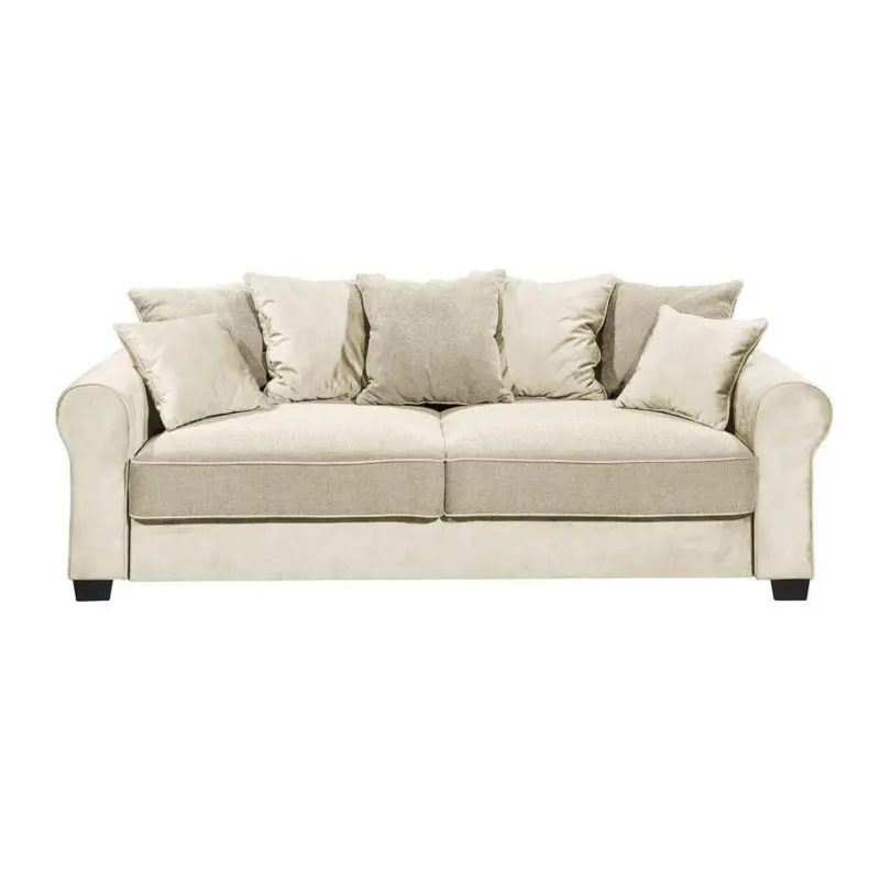 3-Sitzer-Sofa in Webstoff, Mikrovelours Creme