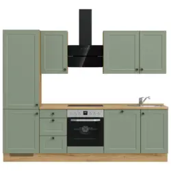 K&uuml;chenleerblock 270 cm in Gr&uuml;n, Eichefarben