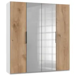 Dreht&uuml;renschrank in Wei&szlig;, Eichefarben