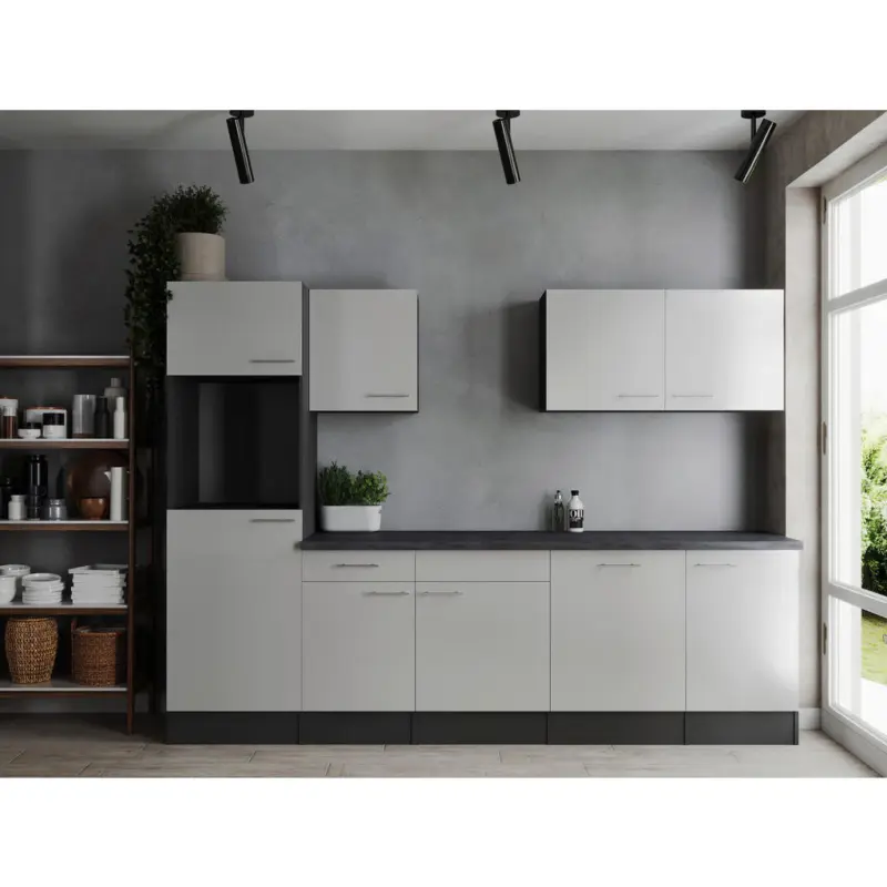 K&uuml;chenleerblock 280 cm in Grau, Wei&szlig;