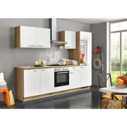 K&uuml;chenblock 280 cm in Wei&szlig;, Eichefarben