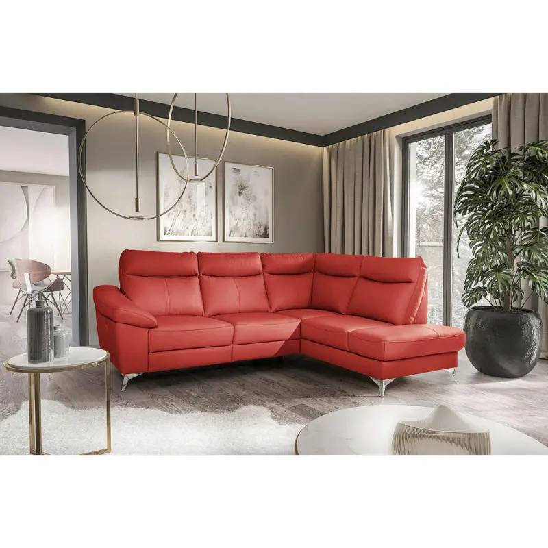 Ecksofa in Lederlook Echtleder Rot 242/194 cm
