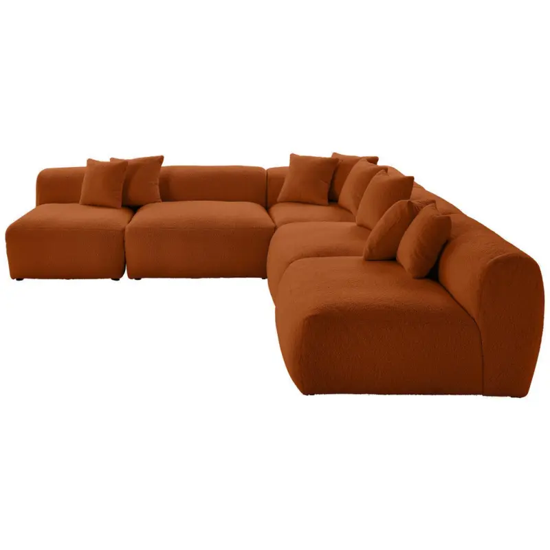 Ecksofa Bloom in Flachgewebe, Teddystoff Rostfarben 300/315 cm
