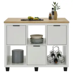 K&uuml;cheninsel in Wei&szlig;, Eiche Artisan