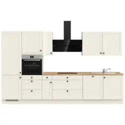 K&uuml;chenleerblock 360 cm in Wei&szlig;, Eichefarben