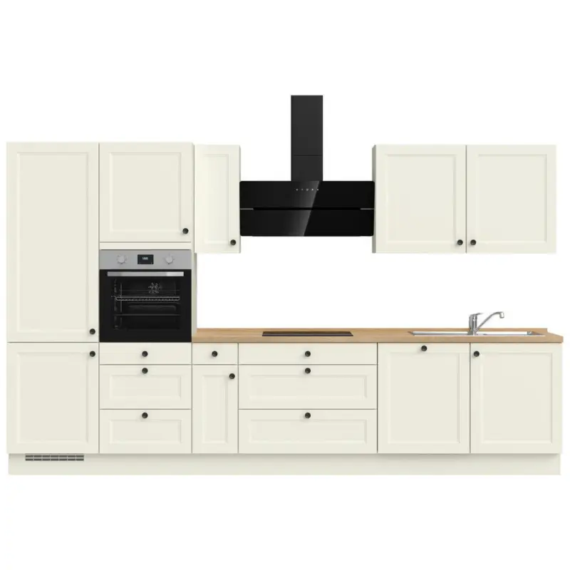 K&uuml;chenleerblock 360 cm in Wei&szlig;, Eichefarben