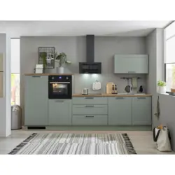 K&uuml;chenleerblock 320 cm in Gr&uuml;n, Eiche Artisan