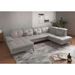 Wohnlandschaft in Echtleder Hellgrau