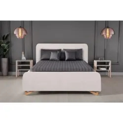 Polsterbett gepolstertes Kopfteil, Lattenrost, Bettkasten Perlmutt 180/200 cm