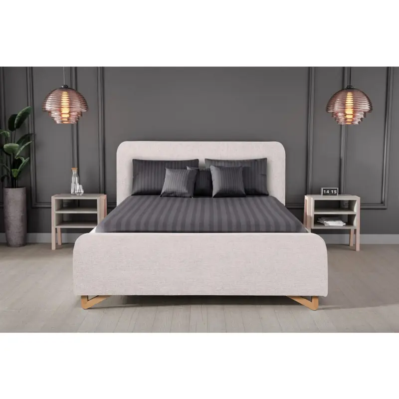 Polsterbett gepolstertes Kopfteil, Lattenrost, Bettkasten Perlmutt 180/200 cm