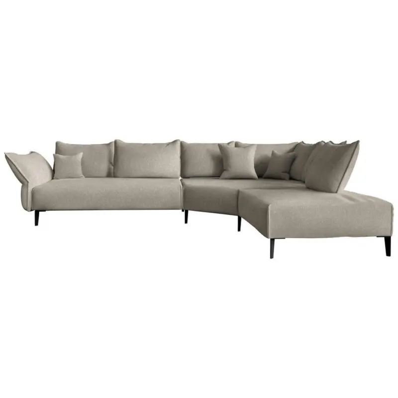 Ecksofa in Chenille, Flachgewebe Greige 340/272 cm