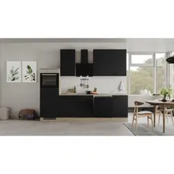 K&uuml;chenblock 280 cm in Schwarz, Eichefarben