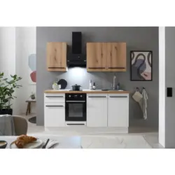 K&uuml;chenleerblock 180 cm in Wei&szlig;, Eichefarben