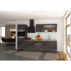 K&uuml;chenblock 290 cm in Anthrazit, Eichefarben, Anthrazit Hochglanz