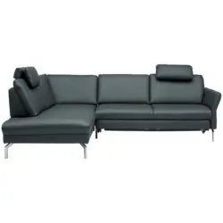 Ecksofa Beldomo premium in Echtleder Blaugrau 220/284 cm